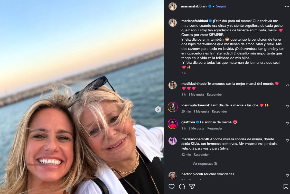 Mariana Fabbiani reflexionó sobre el valor de la maternidad a partir del vínculo con sus hijos Mati y Maxi