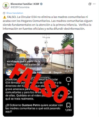 Desde el Instituto Colombiano de Bienestar Familiar desmintieron la información - crédito @ICBFColombia/X