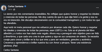 Carlos Santana se disculpó por comentarios