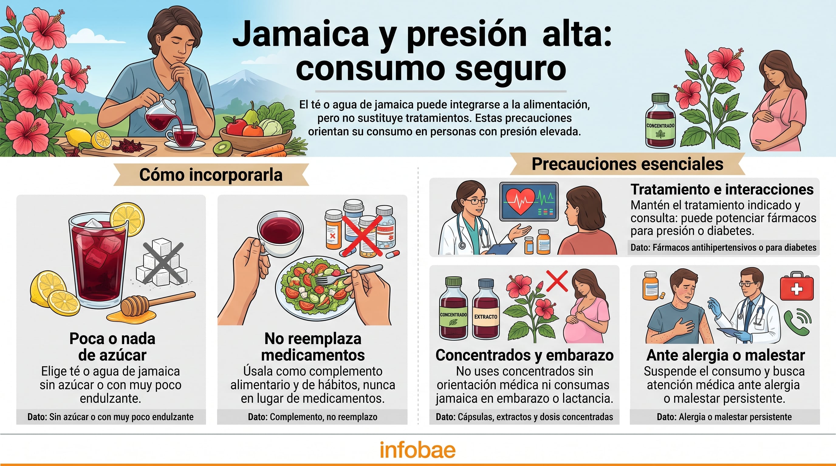 Recomendaciones y precauciones para el consumo de jamaica en personas con presión alta. (Imagen Ilustrativa Infobae)