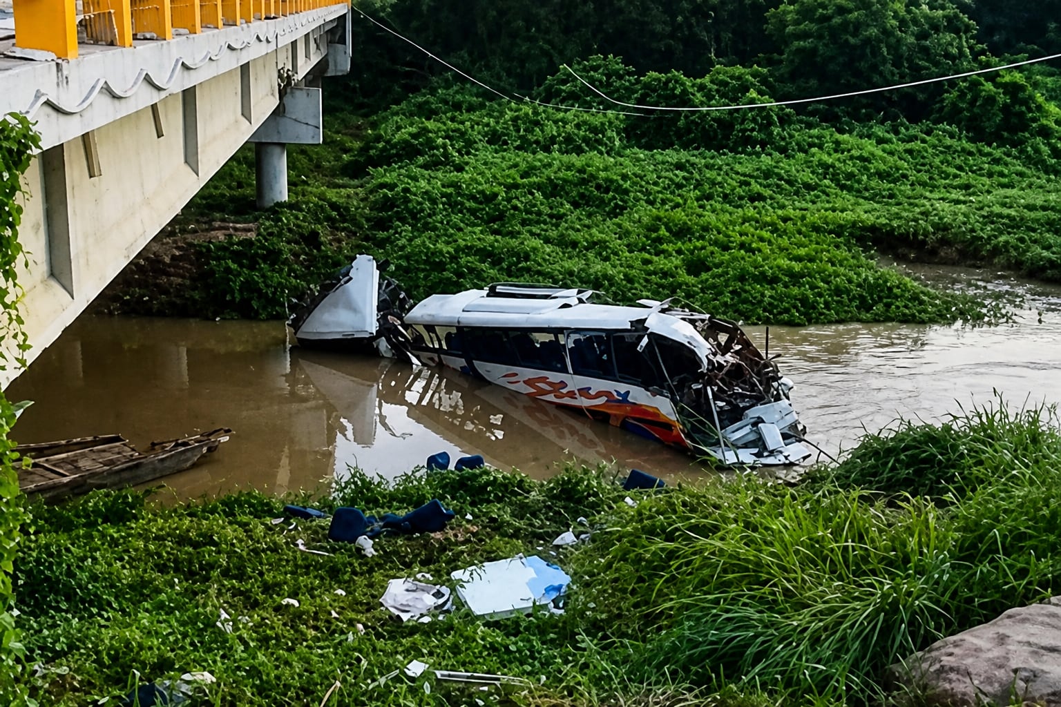 La caída del bus de la agrupación musical en el puente sobre el río Ariguaní dejó un saldo de cuatro muertos y 22 personas lesionadas - crédito Colprensa