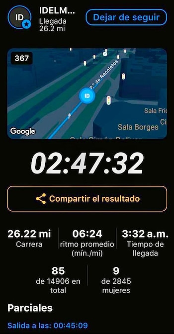 La soldado salvadoreña Idelma Lizeth Delgado rompió el récord nacional femenino de maratón con un tiempo de 2:47:32 en Madrid. (Publicación: Francis Merino Monroy, Ministro de defensa)