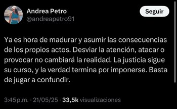 Andrea Petro compartió este mensaje