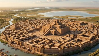 Un león, cientos de montículos y templos de adobe: así es Eridu, la ciudad que emergió bajo siglos de arena y mitos