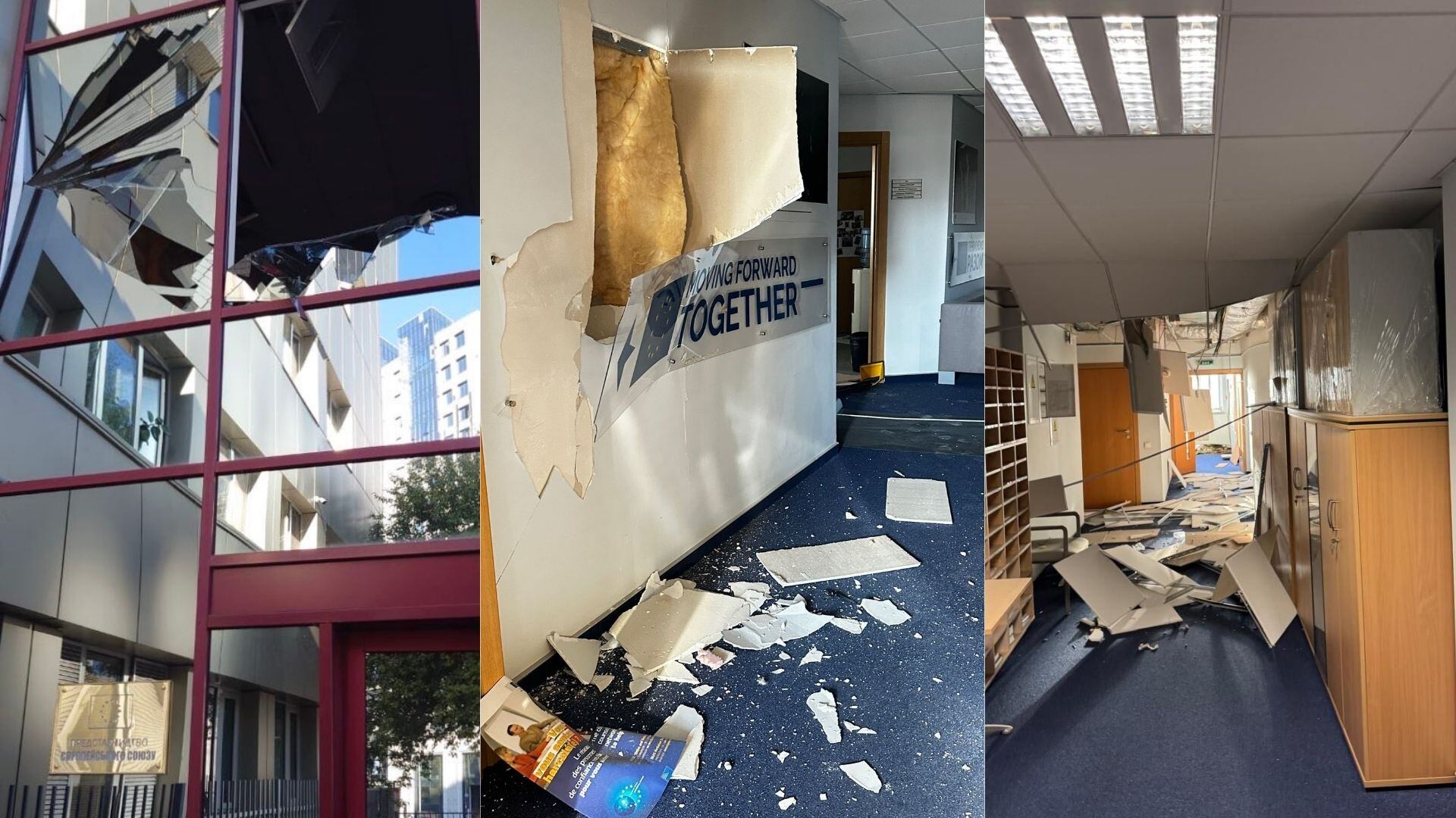 El edificio de la Delegación de la Unión Europea en Kiev fue dañado por la nueva oleada de ataques rusos