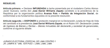 Resolución que declara infundada la