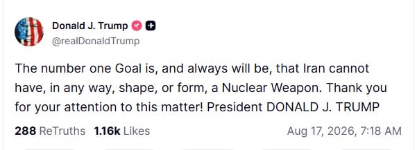 Trump posteó en su red social que