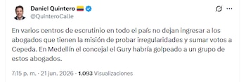 El superintendente de Salud se refirió a los resultados de segunda vuelta - crédito @QuinteroCalle/X