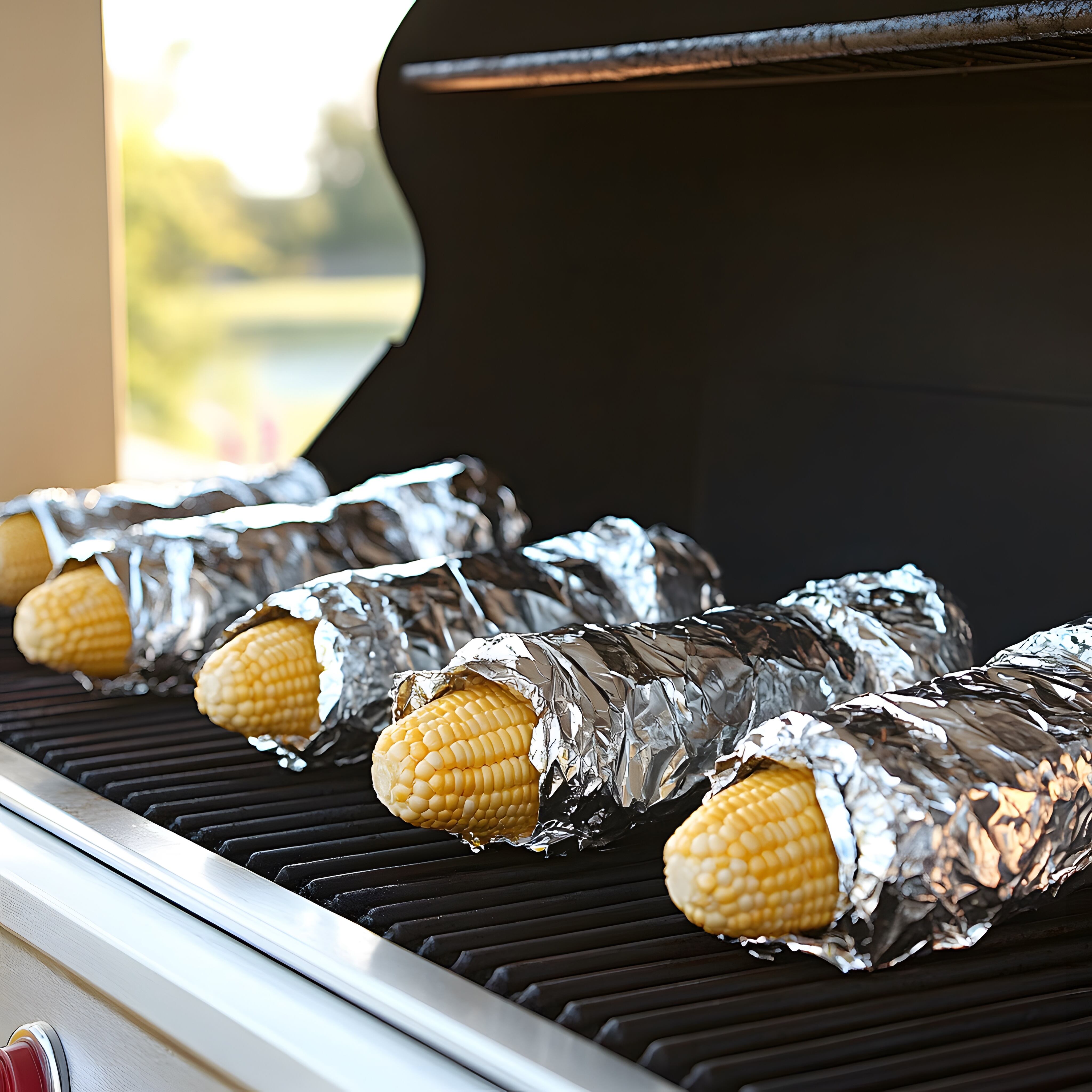 Mazorcar envueltas en papel de aluminio para una barbacoa. (Adobe)