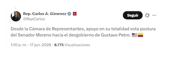 Carlos Giménez respaldó pronunciamiento de Bernie Moreno