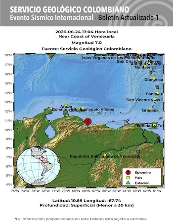 El Servicio Geológico Colombiano validó la ocurrencia de un fuerte terremoto frente a las costas de Venezuela - SGC/X