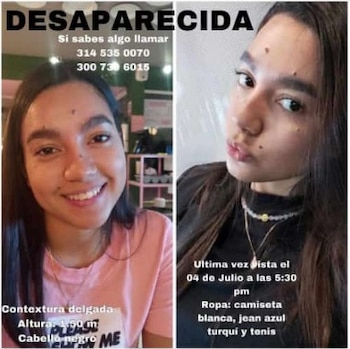 Este es uno de los carteles que se había compartido por redes sociales para hallar a la joven, Camila Márquez. FOTO: Twitter.