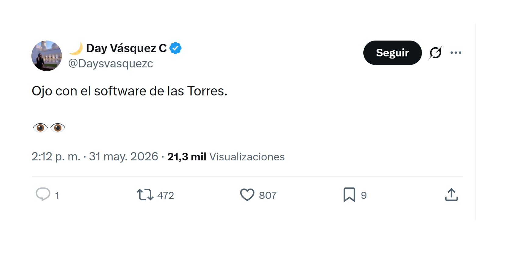 Con este mensaje en su perfil de X, Day Vásquez volvió a dejar insinuaciones sobre lo que sería el papel de Euclides Torres en la campaña de Iván Cepeda - crédito @Daysvasquezc/X