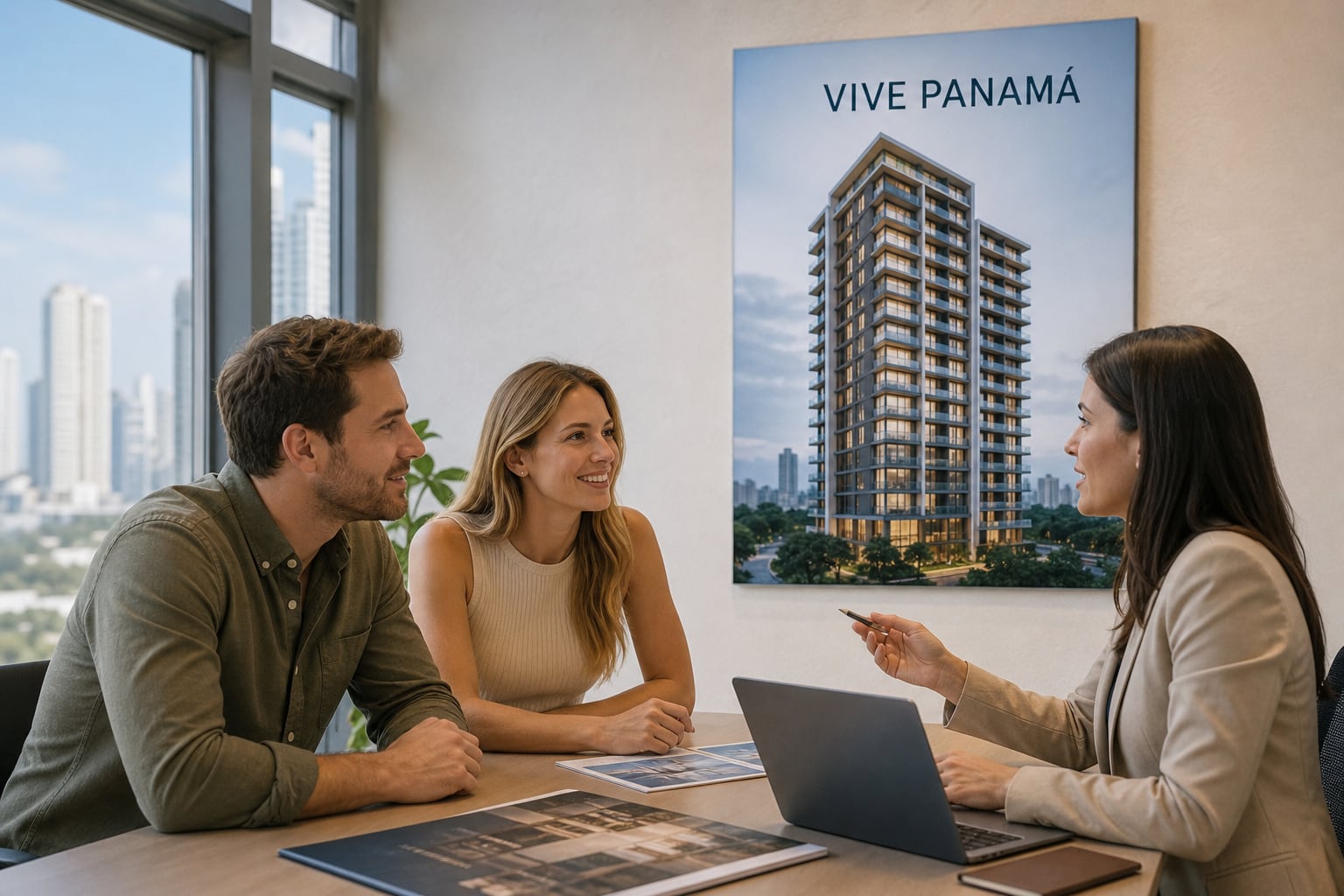 Una pareja de Estados Unidos recibe asesoría de una agente inmobiliaria para adquirir un apartamento en Panamá. (Imagen Ilustrativa Infobae)