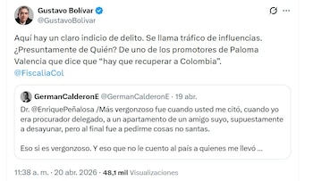 Gustavo Bolívar cuestionó públicamente a Enrique Peñalosa, al sugerir posibles irregularidades en sus formas de actuar - crédito @GustavoBolivar/X