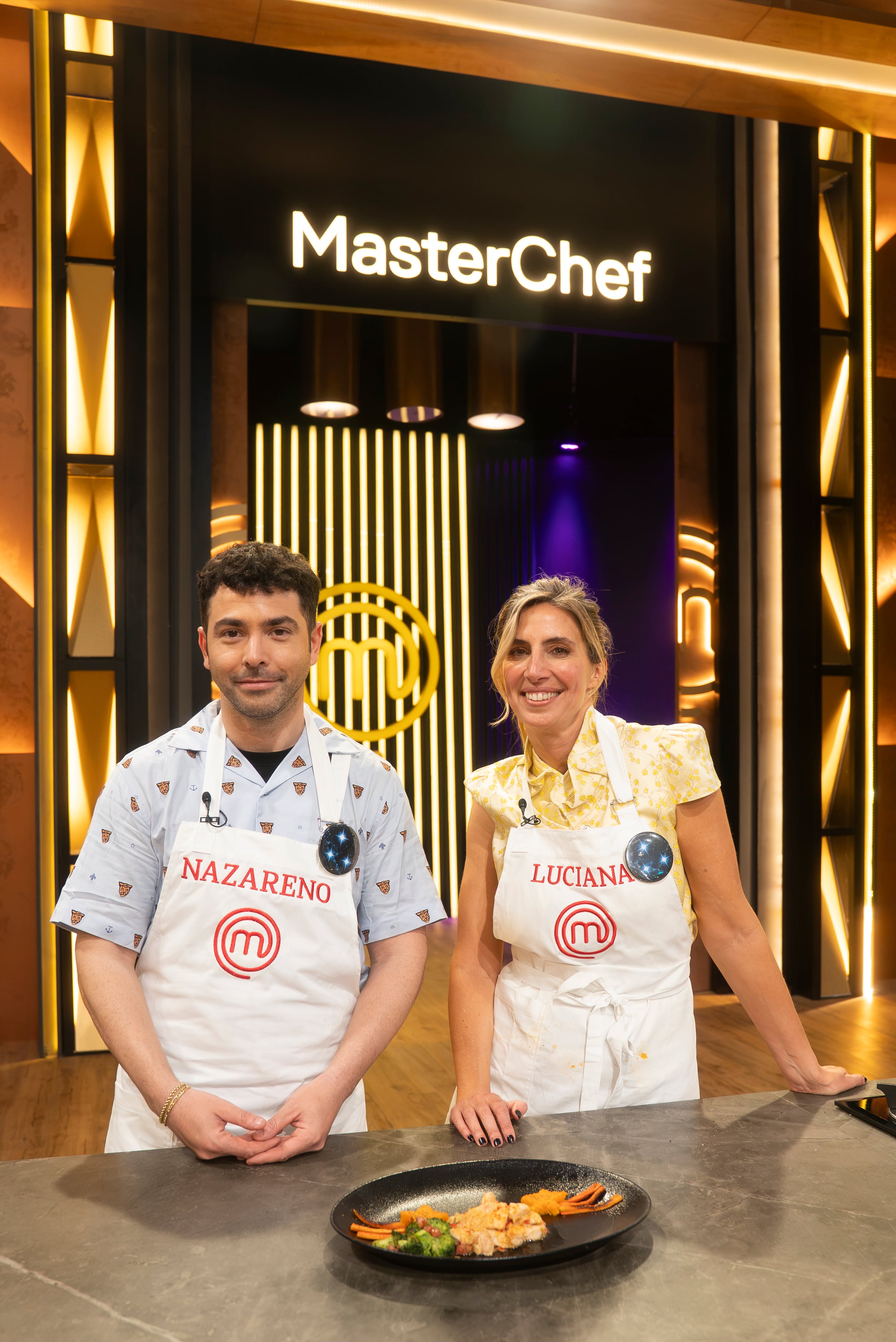 La periodista Luciana Geuna y el actor Nazareno Casero compartieron la estación en MasterChef Celebrity
