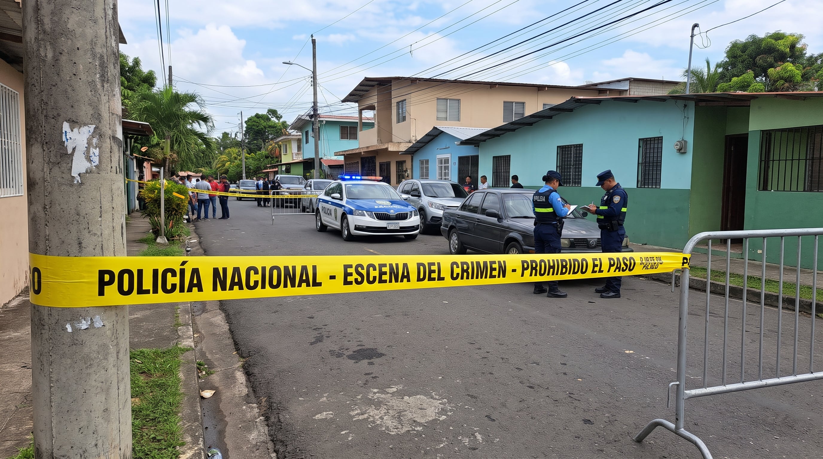 Agentes de la Policía Nacional custodian y documentan una escena del crimen delimitada con cinta policial en un barrio de Panamá. (Imagen Ilustrativa Infobae)