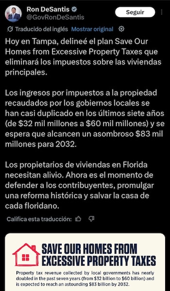 El comunicado de Ron DeSantis en su cuenta de X (@GovRonDeSantis en X)