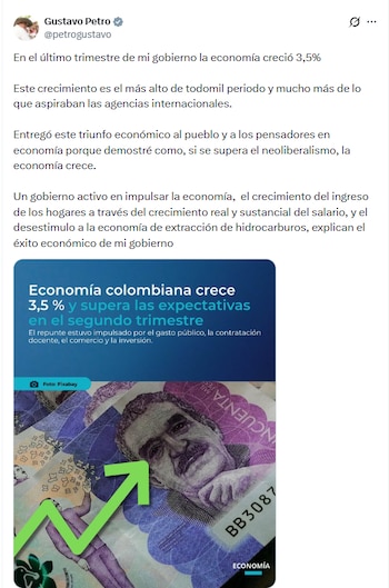 El exjefe de Estado sostuvo que los indicadores demuestran que sus políticas impulsaron el desarrollo del país - crédito @petrogustavo/X