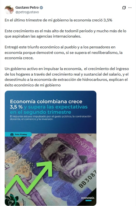 El exjefe de Estado sostuvo que los indicadores demuestran que sus políticas impulsaron el desarrollo del país - crédito @petrogustavo/X