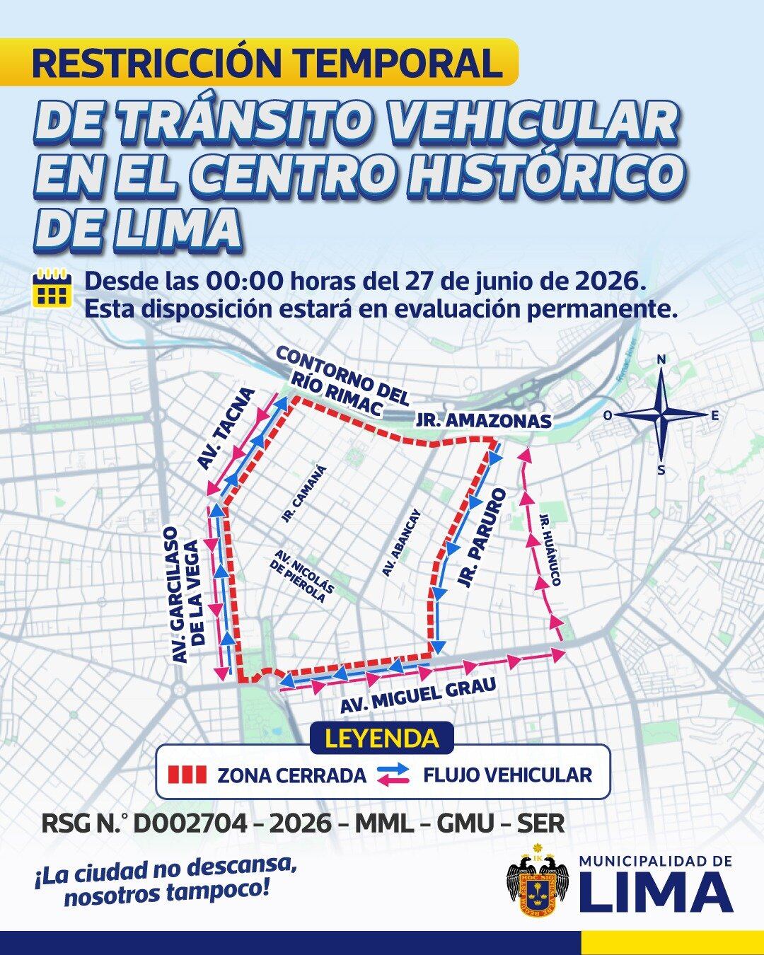 La medida que restringe la circulación de vehículos en el Centro Histórico de Lima abarca un amplio perímetro del Cercado de Lima delimitado por avenidas y jirones estratégicos. (Foto: Municipalidad de Lima)