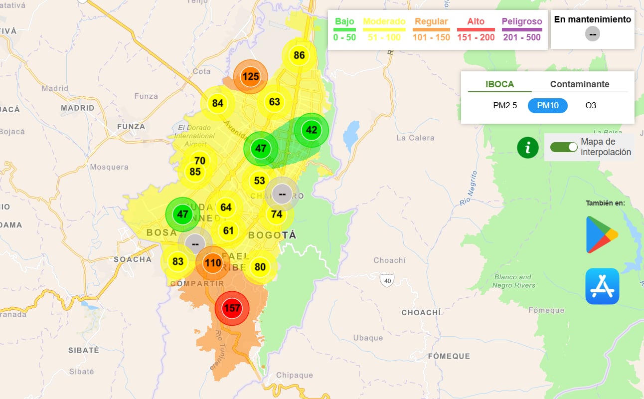 La presencia de partículas PM 10 (más grandes) también es mayor en el sur de la ciudad - crédito captura de pantalla / Iboca