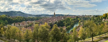 Panoramic view of the old town of Bern from Rosengarten