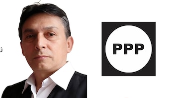 Retrato de Marco Antonio Salazar Saenz junto al logotipo del Partido Patriótico del Perú, compuesto por las siglas PPP