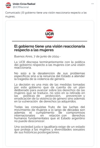 El comunicado de la UCR