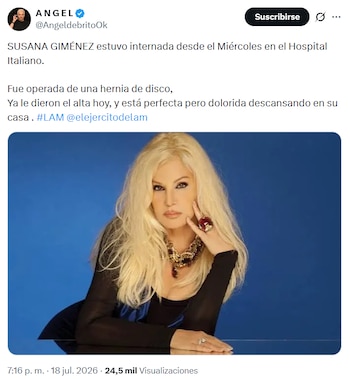 Ángel de Brito informó que Susana Giménez recibió el alta médica y se recupera en su casa después de la cirugía