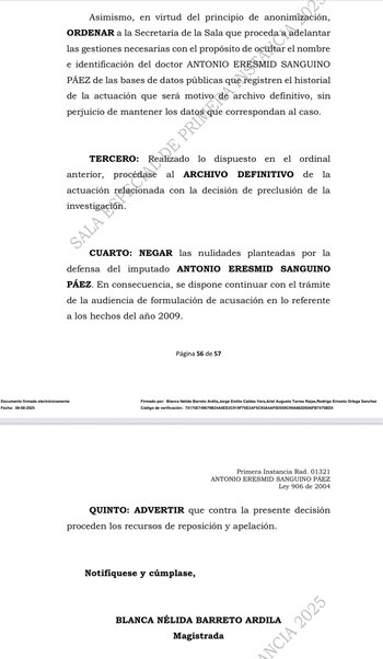 Parte de los cargos, relacionados con tráfico de influencias en 2008, fueron archivados por prescripción - crédito Corte Suprema de Justicia