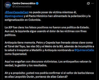Centro Democrático - crédito @CeDemocratico/X