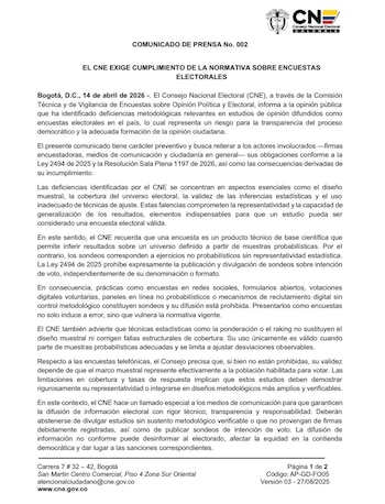El CNE señala que las sanciones por publicar encuestas electorales irregulares pueden ir desde multas hasta la cancelación de la habilitación para operar - crédito CNE