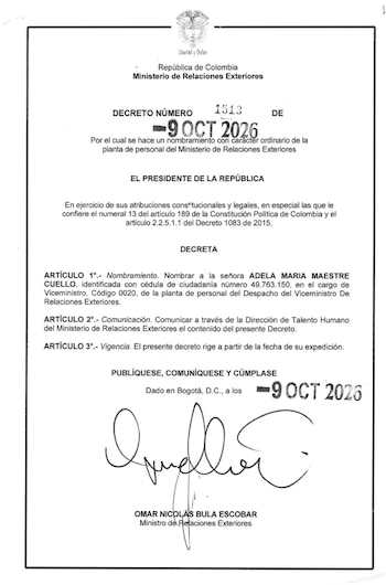 Adela María Maestre Cuello asumió el cargo de viceministra de Relaciones Exteriores en el Ministerio de Cancillería - crédito Dapre