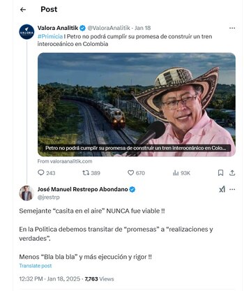 José Manuel Restrepo cuestiona el