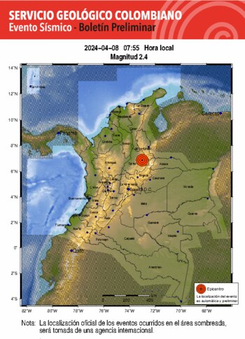 Temblor en Piedecuesta, Santander - crédito Servicio Geológico Colombiano