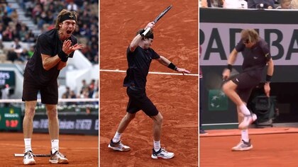 El bochornoso cabreo de Andrey Rublev durante su derrota en Roland Garros: golpes, gritos y patadas