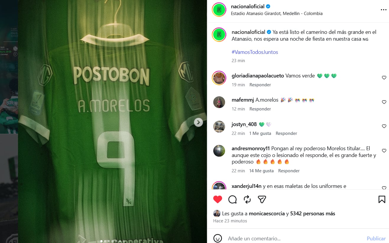 Ya está listo el camerino de Atlético Nacional para el clásico ante Deportivo Independiente Medellín - crédito @nacionaloficial/Instagram
