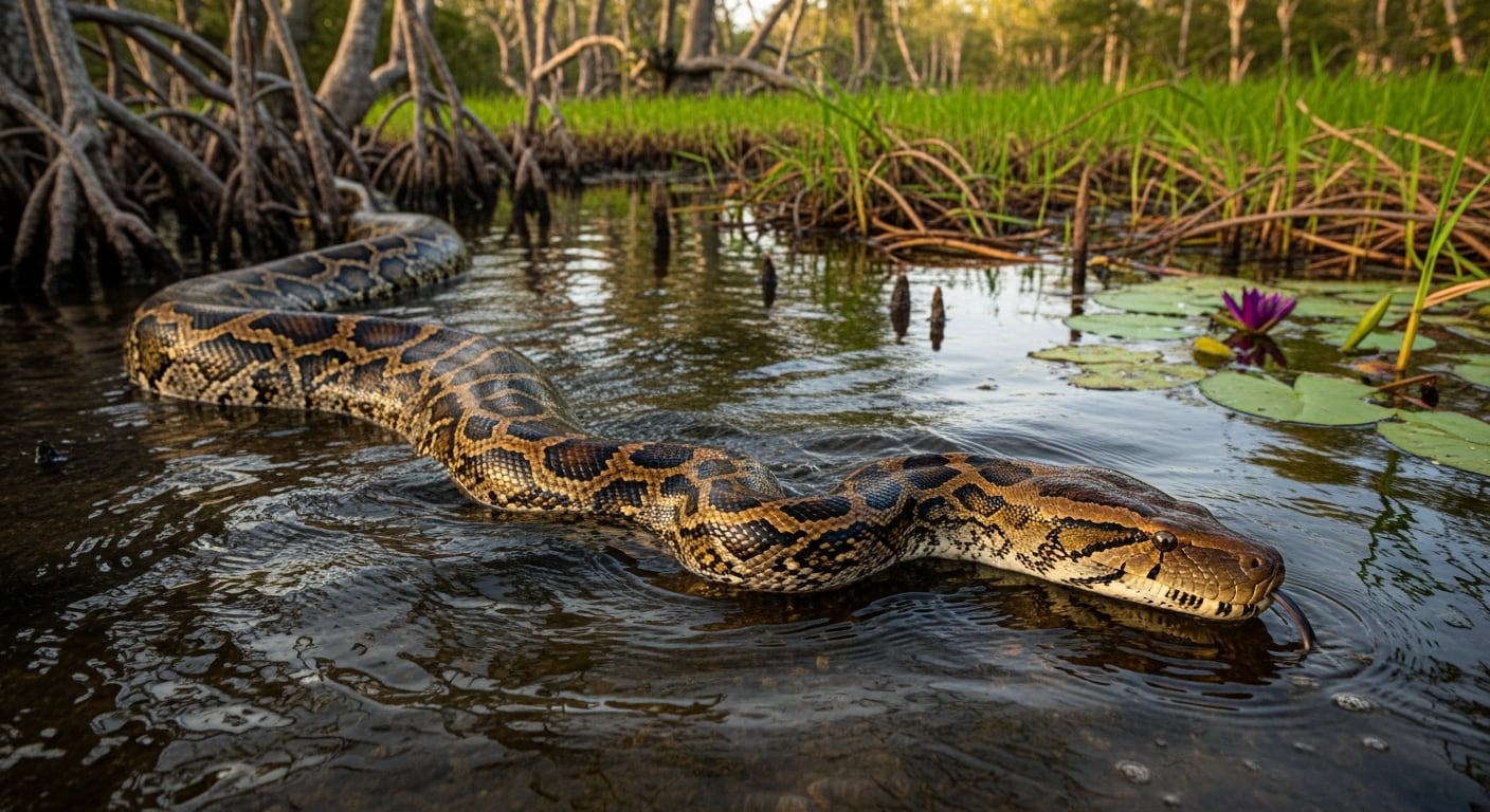 Florida confirmó en julio de 2026 una nueva colonia reproductiva de pitones birmanas en el condado de Charlotte, fuera del núcleo histórico de los Everglades. (Imagen Ilustrativa Infobae)