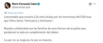 María Fernanda Cabal responsabilizó al