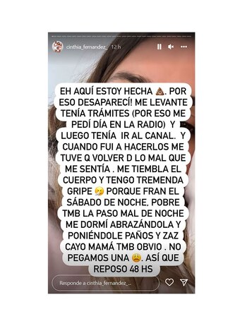 Cinthia Fernández faltó a Momento