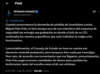 Alí Bantú Ashantí reaccionó en