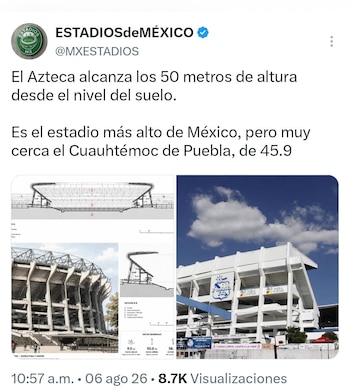 Ambos estadios no solo destacan por su capacidad y tradición, sino también por la magnitud de sus estructuras, que impactan visualmente a quienes los visitan y participan en los eventos que albergan (X@MXESTADIOS)