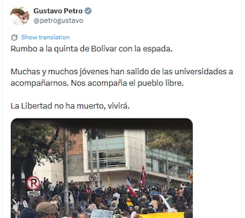 Mensaje de Gustavo Petro sobre la espada de Bolívar - crédito @petrogustavo/X