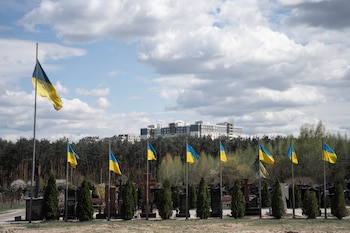 Las banderas de Ucrania rinden