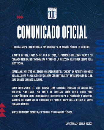 Comunicado de Alianza Lima sobre