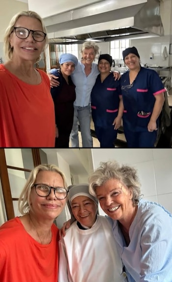 Durante el recorrido, ambas visitaron la cocina del hogar y se fotografiaron con parte del equipo de trabajo
