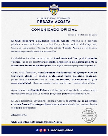 Comunicado de Rebaza Acosta tras