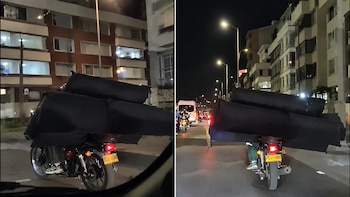 Motociclista fue grabado llevando un sofá de gran tamaño por las calles de Bogotá y desató reacciones: “Es inaudito”