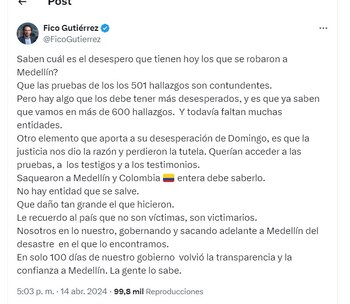 Fico Gutiérrez respondió a las